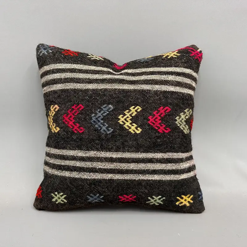Throw Kilim Pillow, Turkish Pillow, Pillow for Couch, Pillow Cover, 18x18 Brown Cushion, Floor Cushion Case, Decorative Bolster Cushion Case - 4