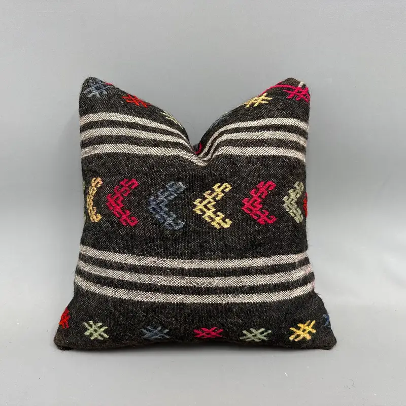 Throw Kilim Pillow, Turkish Pillow, Pillow for Couch, Pillow Cover, 18x18 Brown Cushion, Floor Cushion Case, Decorative Bolster Cushion Case - 1