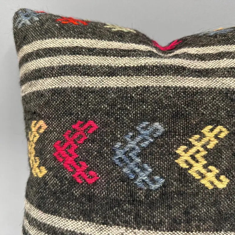 Throw Kilim Pillow, Turkish Pillow, Pillow for Couch, Pillow Cover, 18x18 Brown Cushion, Floor Cushion Case, Decorative Bolster Cushion Case - 5