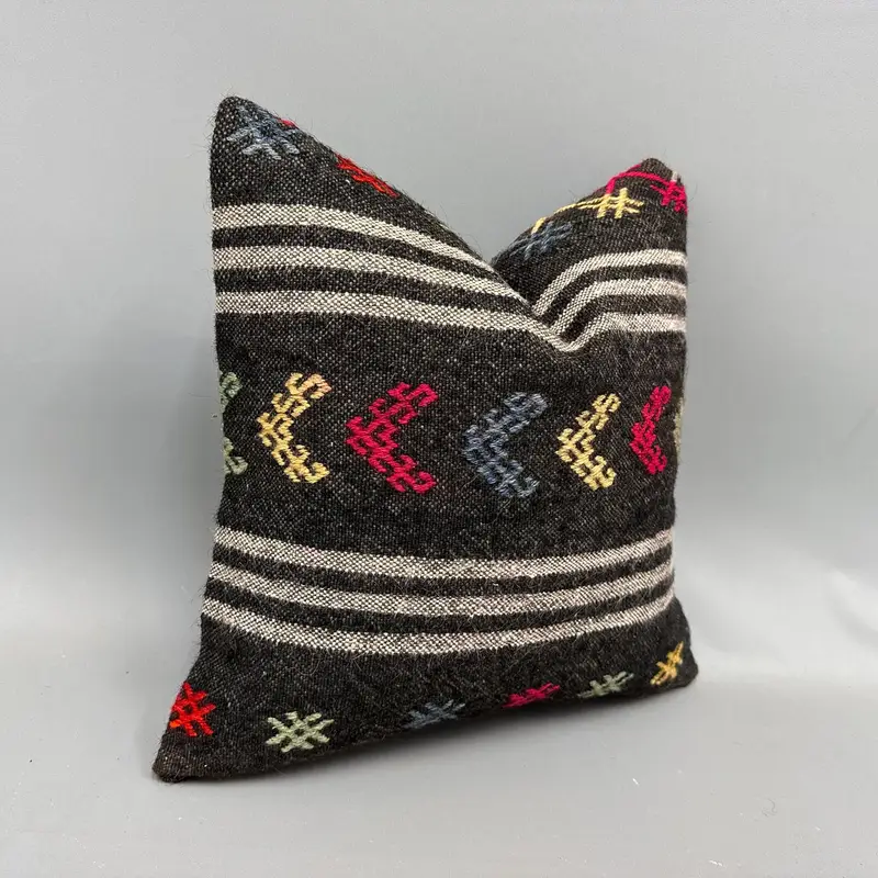 Throw Kilim Pillow, Turkish Pillow, Pillow for Couch, Pillow Cover, 18x18 Brown Cushion, Floor Cushion Case, Decorative Bolster Cushion Case - 2