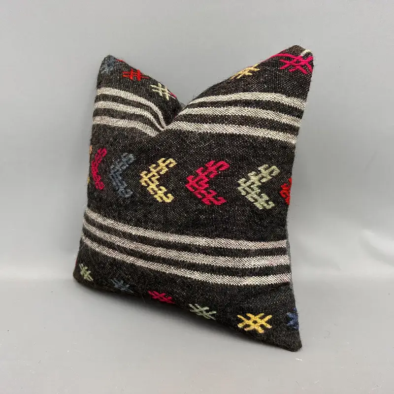 Throw Kilim Pillow, Turkish Pillow, Pillow for Couch, Pillow Cover, 18x18 Brown Cushion, Floor Cushion Case, Decorative Bolster Cushion Case - 3