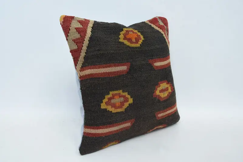 Ikat Pillow Sham, Kilim Cushion Sham, Interior Designer Pillow, Handmade Kilim Cushion, 12x12 Brown Cushion Case, Pillow Cover, Knitted Pillow Cover - 3