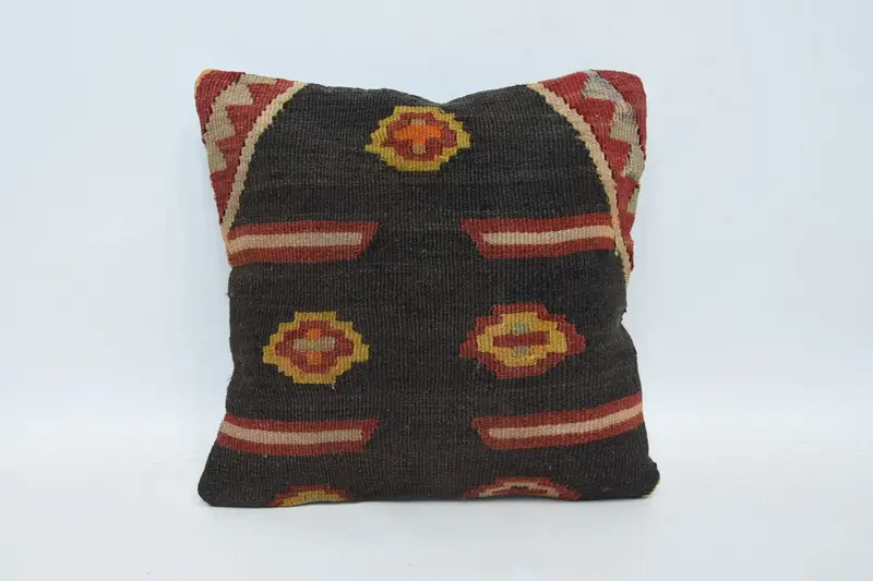 Ikat Pillow Sham, Kilim Cushion Sham, Interior Designer Pillow, Handmade Kilim Cushion, 12x12 Brown Cushion Case, Pillow Cover, Knitted Pillow Cover - 1