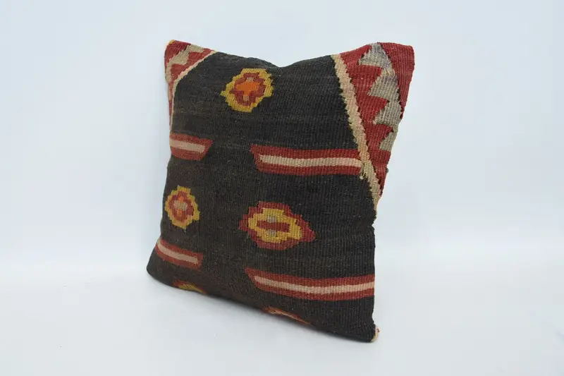 Ikat Pillow Sham, Kilim Cushion Sham, Interior Designer Pillow, Handmade Kilim Cushion, 12x12 Brown Cushion Case, Pillow Cover, Knitted Pillow Cover - 4
