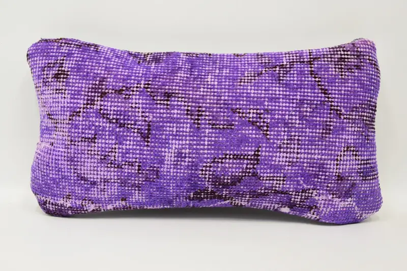 Throw Kilim Pillow, Cushion Case, Sustainable Cushion, Home Decor Pillow, Kilim Cushion Sham, Armchair Pillow Case, 8x16 Purple Pillow - 1