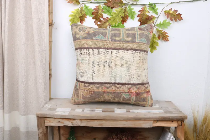 Cotton Cushion Cover, Pillow, Interior Designer Pillow, Gift Pillow, 20x20 Beige Cushion, Kilim Cushion Sham, Wholesale Pillow Case - 1