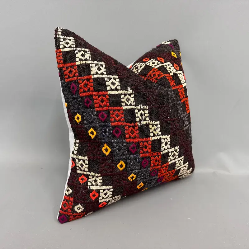 Pillow for Sofa, Boho Pillow Sham Cover, Cushion, Traditional Pillow Cover, Turkish Kilim Pillow, Pattern Throw Pillow, 18x18 Brown Cushion Case - 2