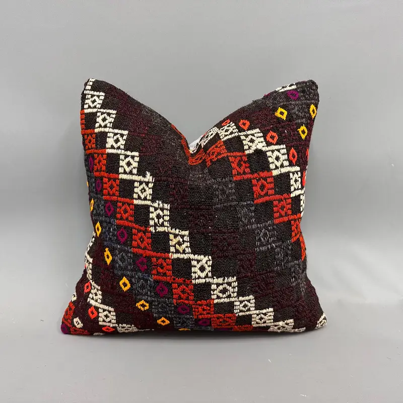 Pillow for Sofa, Boho Pillow Sham Cover, Cushion, Traditional Pillow Cover, Turkish Kilim Pillow, Pattern Throw Pillow, 18x18 Brown Cushion Case - 1
