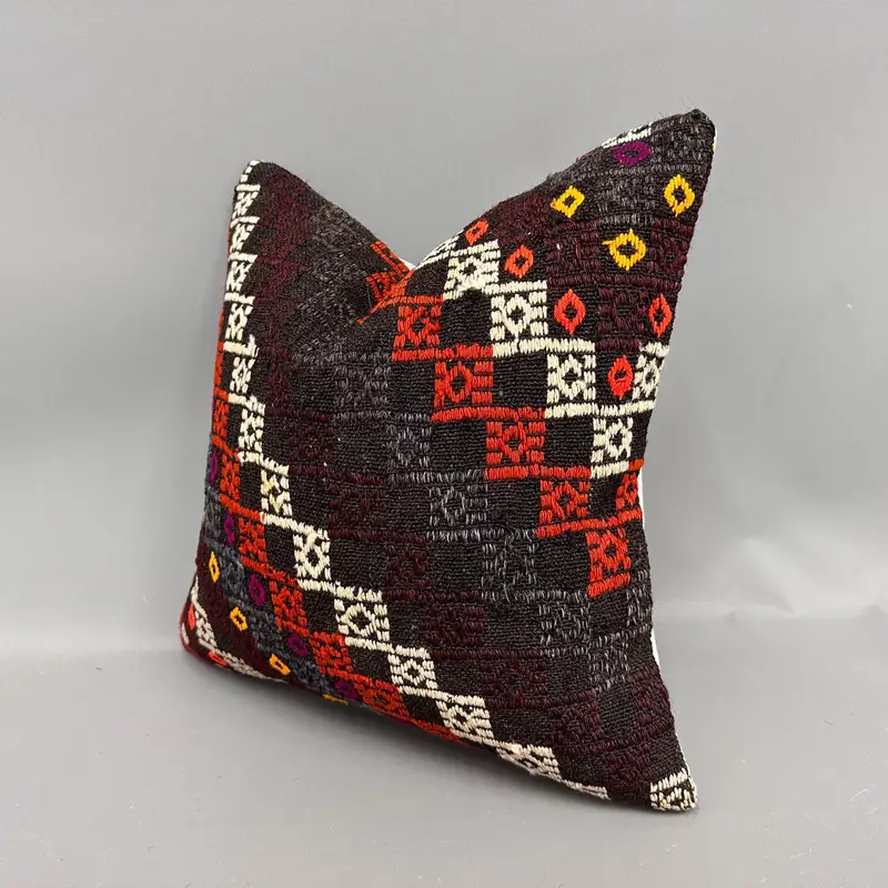 Pillow for Sofa, Boho Pillow Sham Cover, Cushion, Traditional Pillow Cover, Turkish Kilim Pillow, Pattern Throw Pillow, 18x18 Brown Cushion Case - 3