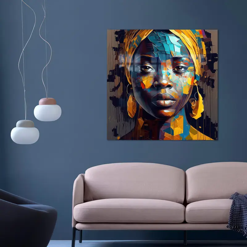 Afrikalı Kadın Tasarımına Sahip Zarif Sarı Baskılı Cam