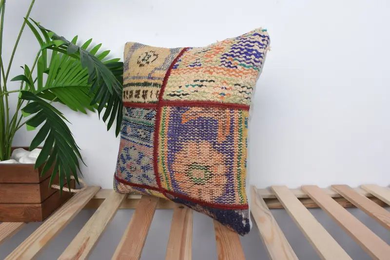 16x16 Blue Pillow Cover, Bed Cushion, Turkish Pillow, Pillow, Antique Pillows, Kilim Pillow, Accent Throw Pillow Case, Accent Pillow Case - 6