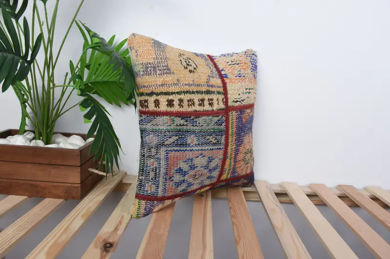 16x16 Blue Pillow Cover, Bed Cushion, Turkish Pillow, Pillow, Antique Pillows, Kilim Pillow, Accent Throw Pillow Case, Accent Pillow Case - 4