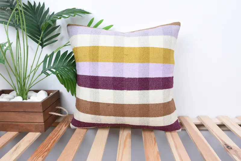 Boho Pillow, Pillow Case, Couch Pillow Cover, Throw Kilim Pillow, 18x18 White Pillow Sham, Kilim Cushion Sham, Aesthetic Pillow Sham - 1