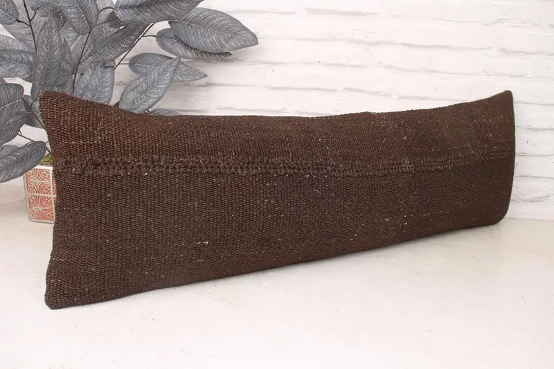Kilim Pillow, Bolster Throw Pillow Sham, 12x36 Brown Pillow Case, Pillow, Luxury Cushion Case, Turkish Pillow, Turkish Kilim Pillow - 3