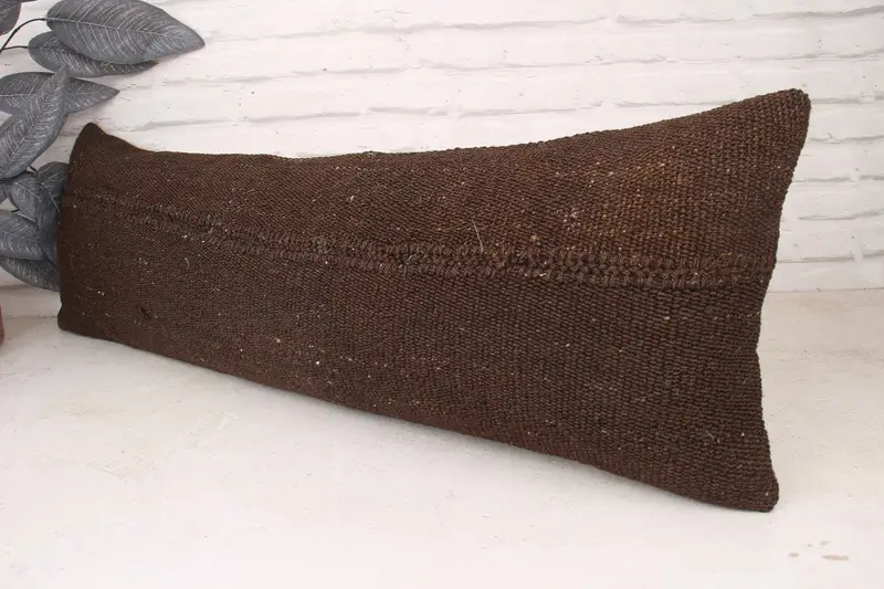 Kilim Pillow, Bolster Throw Pillow Sham, 12x36 Brown Pillow Case, Pillow, Luxury Cushion Case, Turkish Pillow, Turkish Kilim Pillow - 4