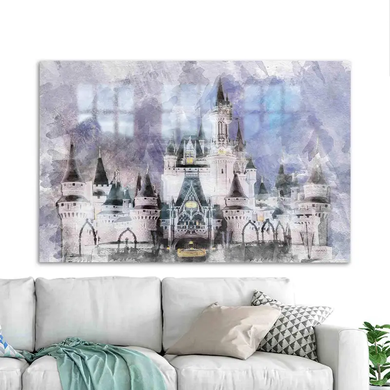 Çocuklar için Büyüleyici Cinderella Kalesi Baskılı Cam - Disney Teması