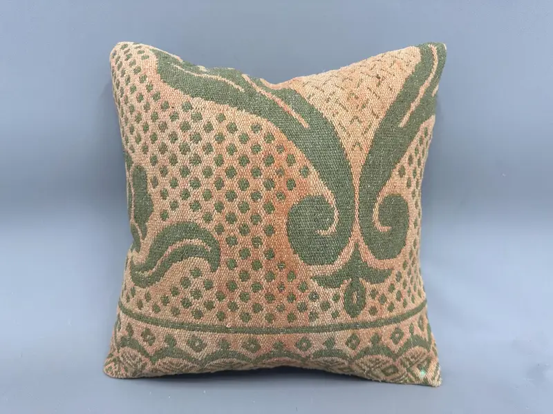 Throw Kilim Pillow, Turkish Kilim Pillow, Office Chair Pillow Sham, Handmade Kilim Cushion, Cushion Case, 18x18 Green Cushion Cover - 4