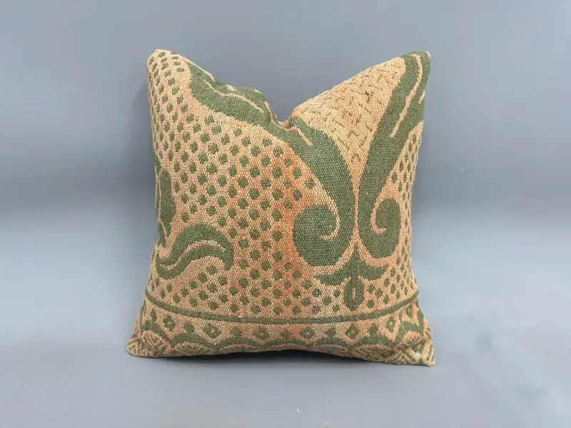 Throw Kilim Pillow, Turkish Kilim Pillow, Office Chair Pillow Sham, Handmade Kilim Cushion, Cushion Case, 18x18 Green Cushion Cover - 1