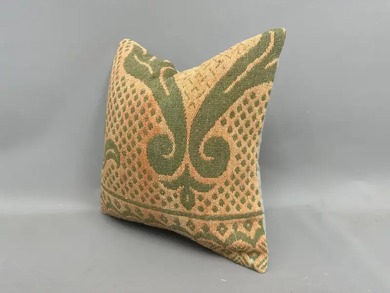 Throw Kilim Pillow, Turkish Kilim Pillow, Office Chair Pillow Sham, Handmade Kilim Cushion, Cushion Case, 18x18 Green Cushion Cover - 3