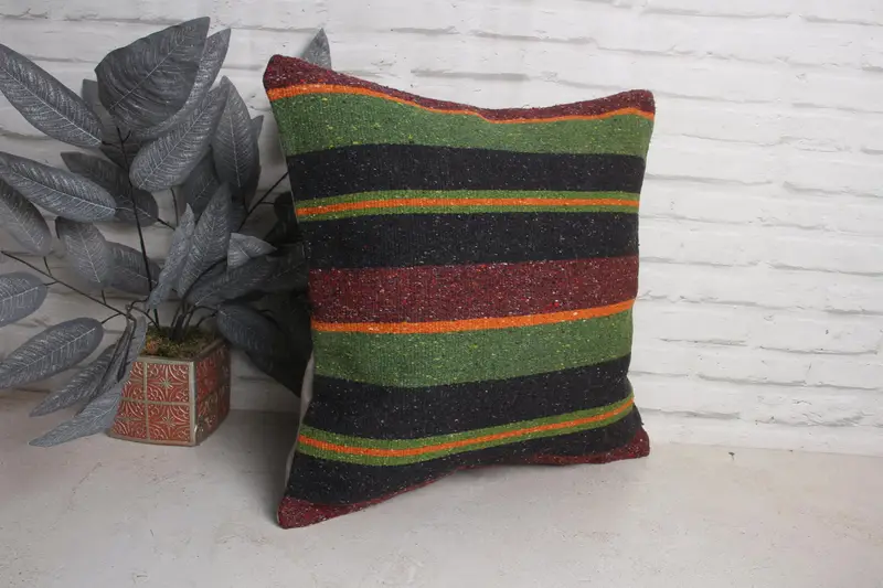 One Of A Kind Pillow Cover, Throw Kilim Pillow, 20x20 Green Cushion, Pillow Sham, Home Decor Pillow, Antique Pillows, Sofa Bolster Cushion Cover - 3