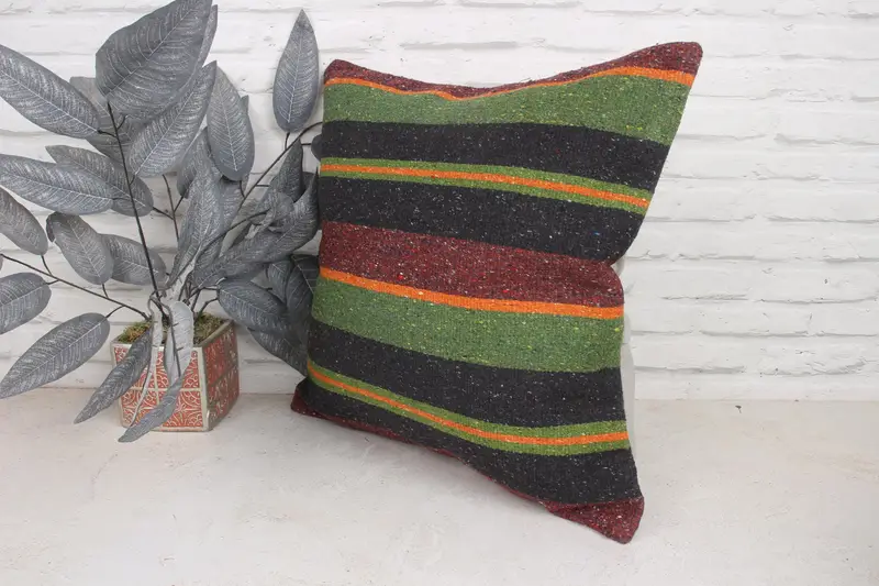 One Of A Kind Pillow Cover, Throw Kilim Pillow, 20x20 Green Cushion, Pillow Sham, Home Decor Pillow, Antique Pillows, Sofa Bolster Cushion Cover - 4