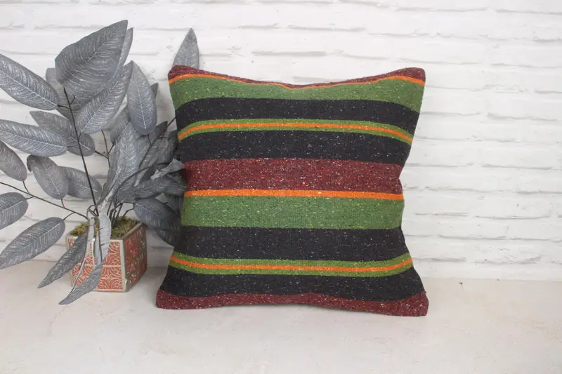One Of A Kind Pillow Cover, Throw Kilim Pillow, 20x20 Green Cushion, Pillow Sham, Home Decor Pillow, Antique Pillows, Sofa Bolster Cushion Cover - 1