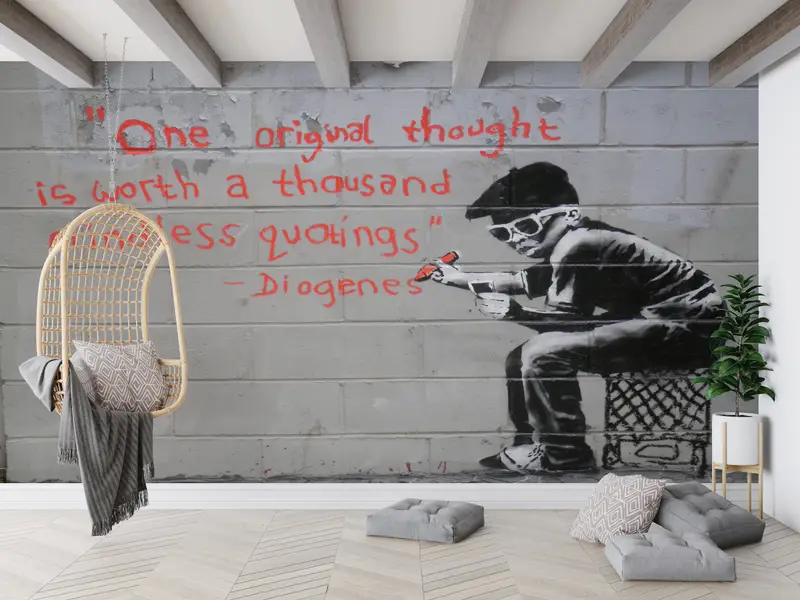 Elegant Banksy Graffiti Boy Printed Wallpaper for Modern Spaces