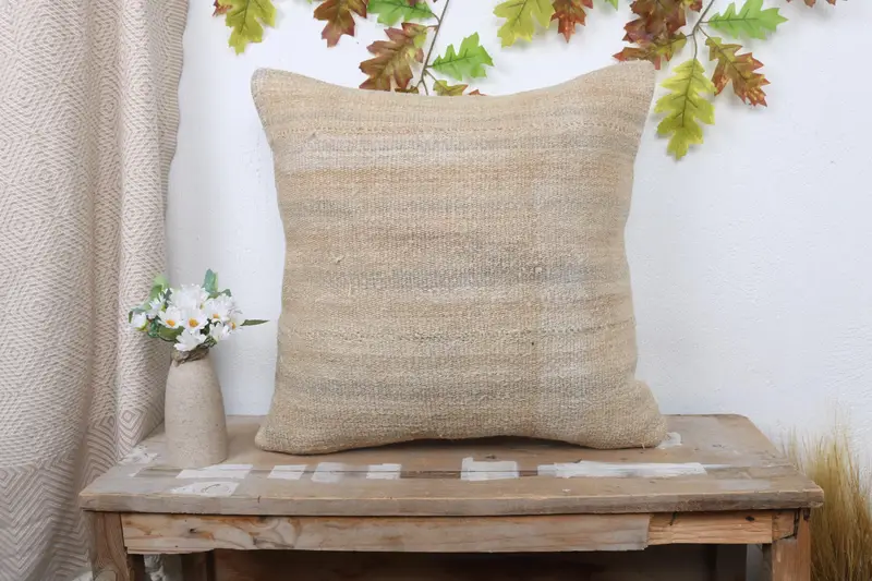 Turkish Kilim Pillow, 20x20 Beige Pillow, Ethnical Kilim Rug Pillow, Wholesale Pillow Case, Nautical Throw Cushion Case, Boho Pillow, Cushion - 1
