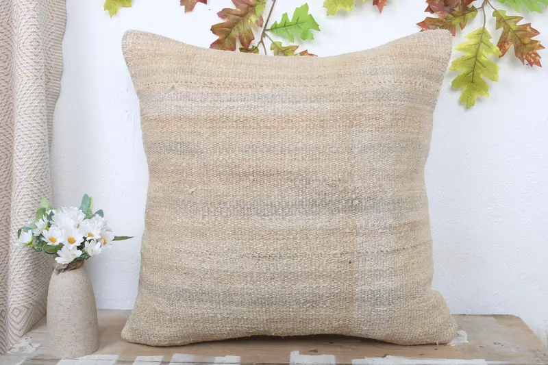 Turkish Kilim Pillow, 20x20 Beige Pillow, Ethnical Kilim Rug Pillow, Wholesale Pillow Case, Nautical Throw Cushion Case, Boho Pillow, Cushion - 2
