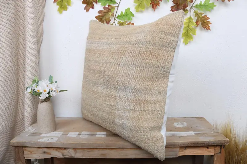 Turkish Kilim Pillow, 20x20 Beige Pillow, Ethnical Kilim Rug Pillow, Wholesale Pillow Case, Nautical Throw Cushion Case, Boho Pillow, Cushion - 4