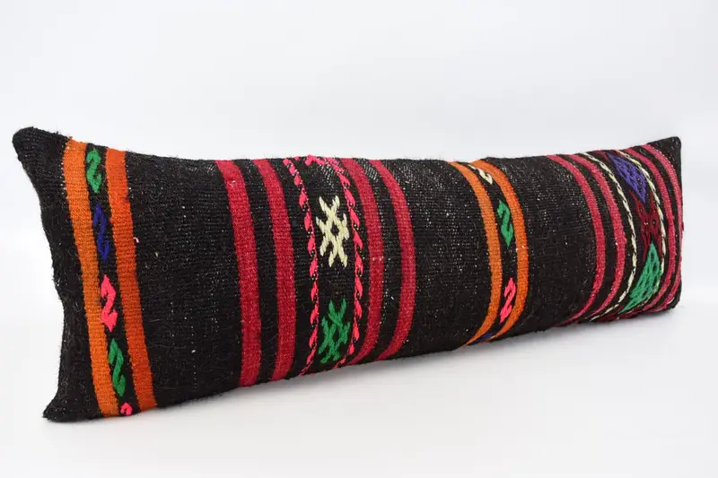 Cushion Case, Boho Pillow Sham Cover, Toss Pillow Sham, Vintage Pillow, Kilim Rug Cushion Case, 12x36 Brown Cushion, Turkish Kilim Pillow - 3