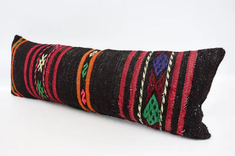 Cushion Case, Boho Pillow Sham Cover, Toss Pillow Sham, Vintage Pillow, Kilim Rug Cushion Case, 12x36 Brown Cushion, Turkish Kilim Pillow - 4