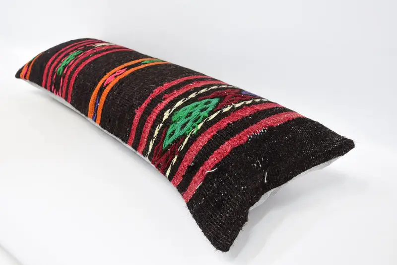 Cushion Case, Boho Pillow Sham Cover, Toss Pillow Sham, Vintage Pillow, Kilim Rug Cushion Case, 12x36 Brown Cushion, Turkish Kilim Pillow - 5