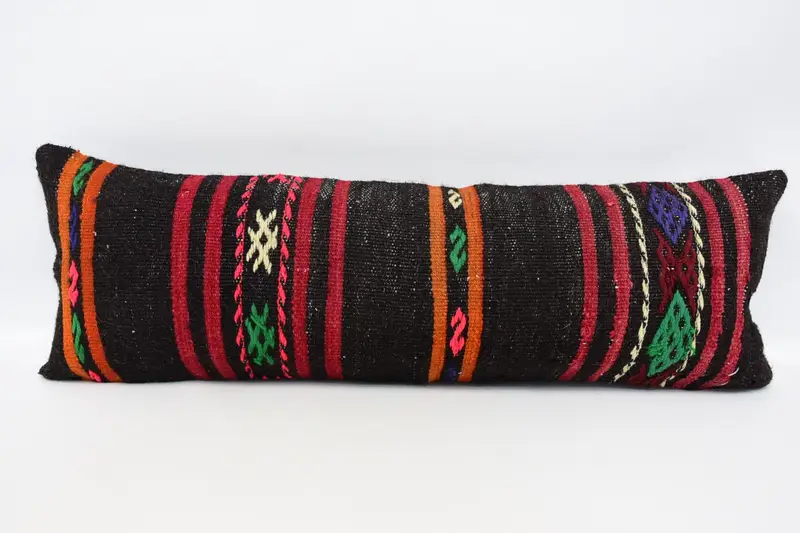 Cushion Case, Boho Pillow Sham Cover, Toss Pillow Sham, Vintage Pillow, Kilim Rug Cushion Case, 12x36 Brown Cushion, Turkish Kilim Pillow - 1