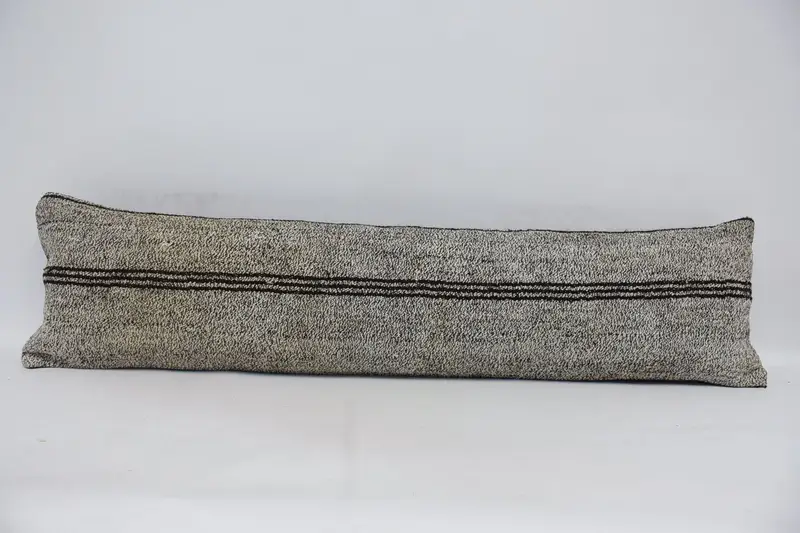 Turkish Striped Brown Pillow Sham, Salon Woven Moroccan 12x48 inch Cushion Case - 1