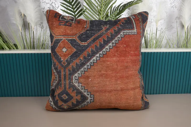 Oranges besticktes Southwestern-Wurfkissen, handgefertigtes Vintage-Kissen