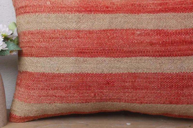 Oriental Pillow Sham, Tribal Cushion Cover, 12x20 Red Cushion, Vintage Pillow, Boho Pillow, Armchair Pillow, Pillow Sham, Ethnical Kilim Rug Pillow - 3