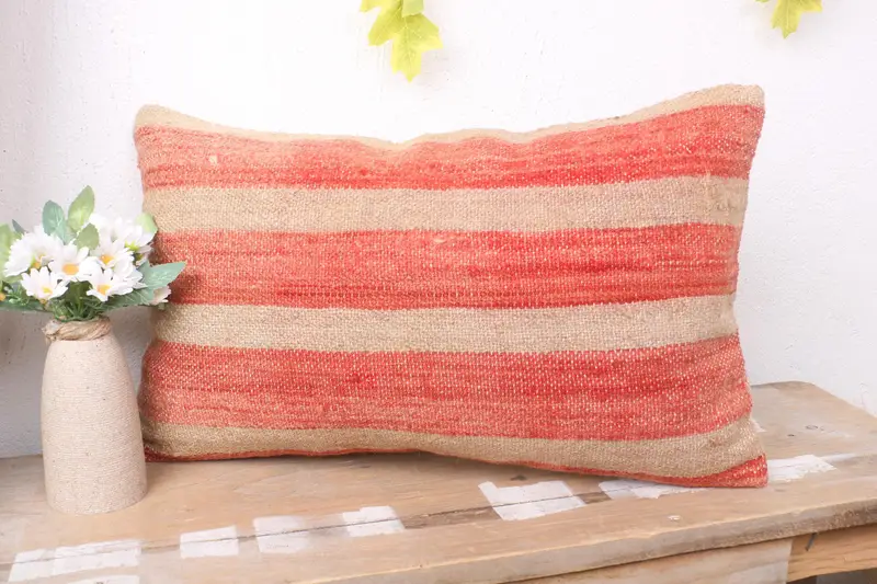 Oriental Pillow Sham, Tribal Cushion Cover, 12x20 Red Cushion, Vintage Pillow, Boho Pillow, Armchair Pillow, Pillow Sham, Ethnical Kilim Rug Pillow - 4
