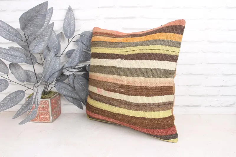 Bed Pillow, Home Decor Pillow, Cushion Cover, 18x18 Yellow Pillow Cover, Turkish Bench Pillow, Kilim Pillow Cover, Vintage Pillow - 4
