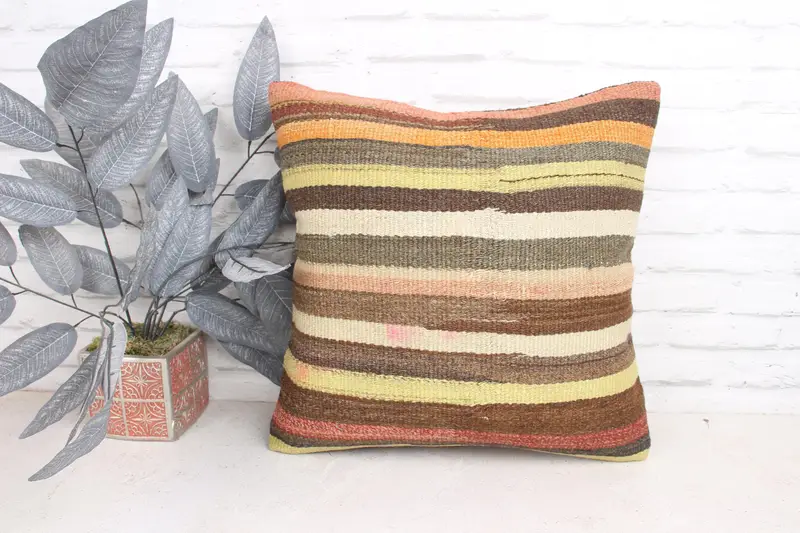 Bed Pillow, Home Decor Pillow, Cushion Cover, 18x18 Yellow Pillow Cover, Turkish Bench Pillow, Kilim Pillow Cover, Vintage Pillow - 1