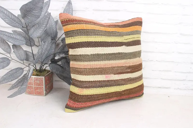 Bed Pillow, Home Decor Pillow, Cushion Cover, 18x18 Yellow Pillow Cover, Turkish Bench Pillow, Kilim Pillow Cover, Vintage Pillow - 3