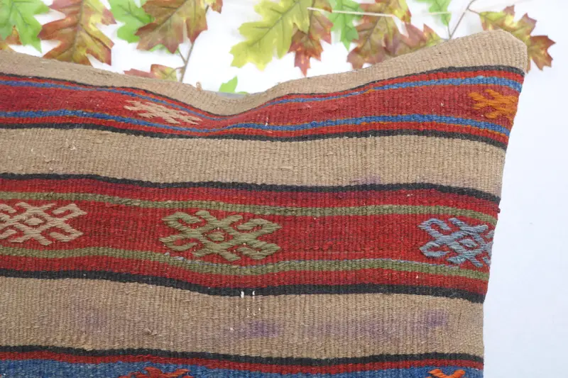 Turkish Pillow, Kilim Pillow Cover, Patio Pillow, Wool Kilim Pillow Pillow Cover, Pillow Sham, Kilim Cushion Sham, 24x24 Red Pillow Sham - 6