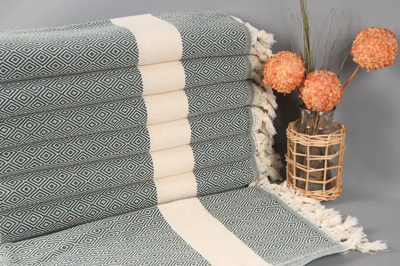 Personalized Kitchen Towel Dark Green Diamond Towel, 20x36 Inches