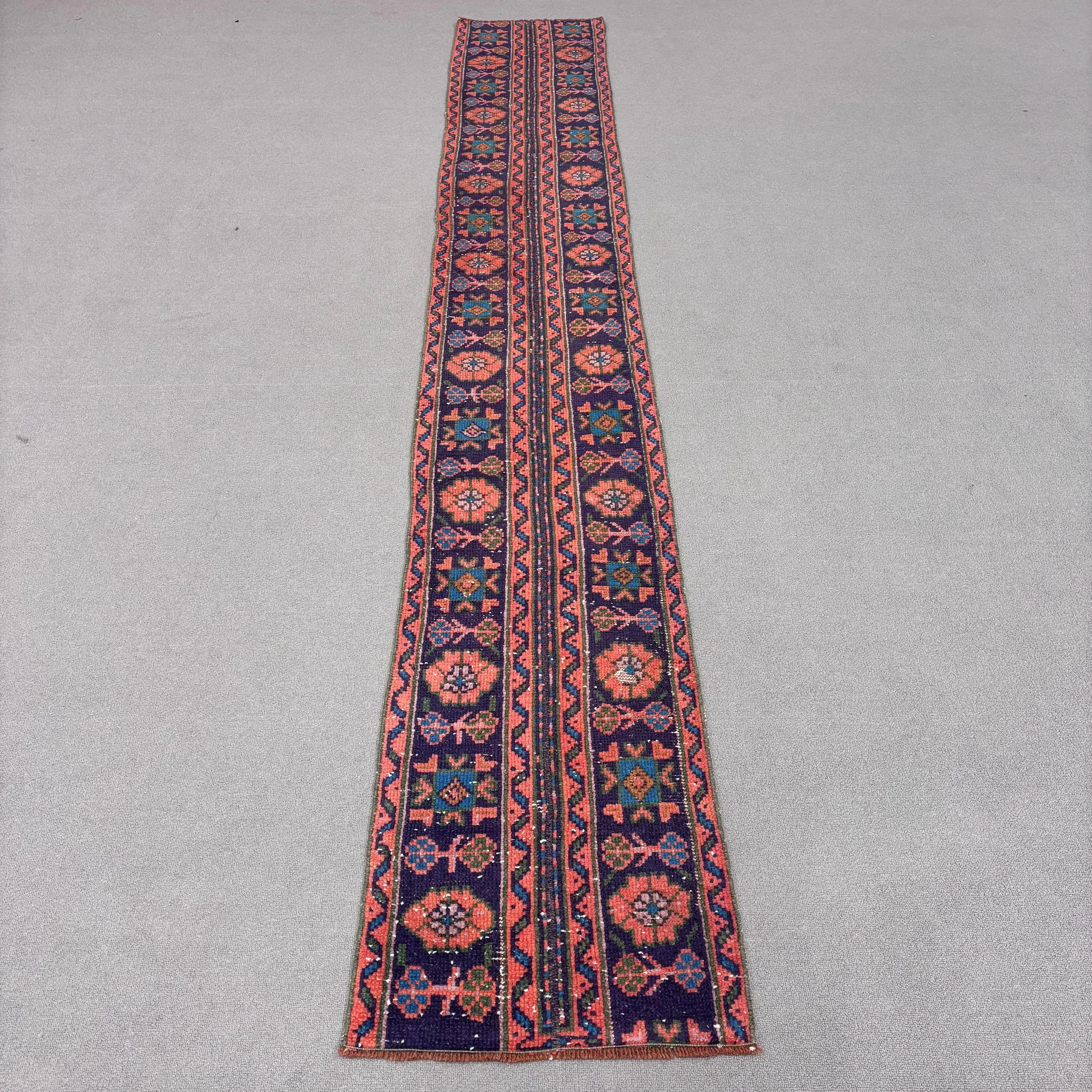 Vintage 1.6x10.3 ft Runner Rug, Turkish Rug, Red Animal Print Rug - 1
