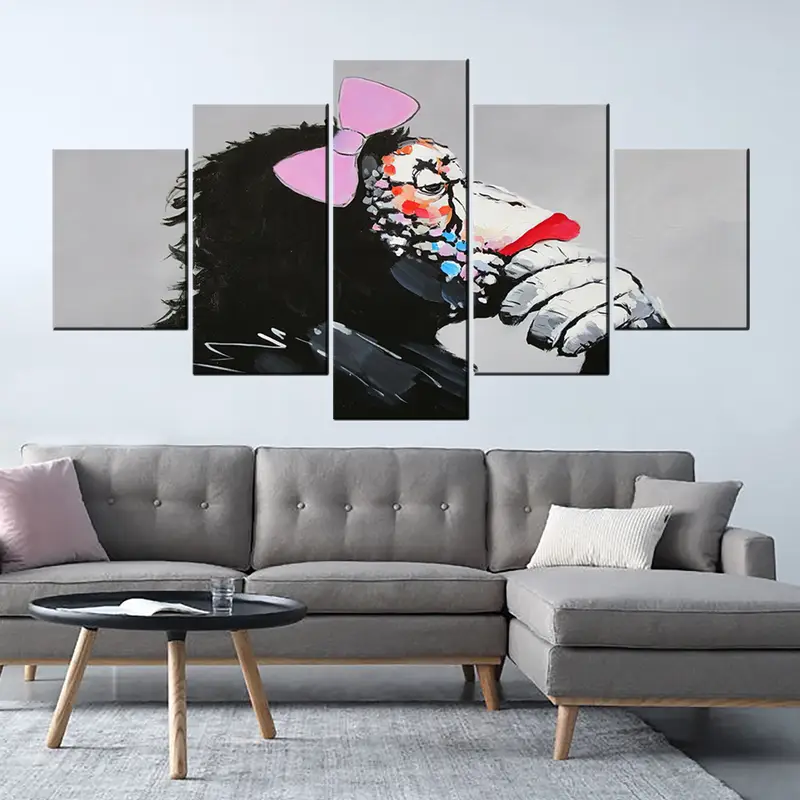 Banksy Monkey, Gorilla Chimp Canvas Wall Art, Banksy Thinking Monkey, Ribbon Monkey Wall Art,Thinker Graffiti Mural, Street Graffiti Art - 6