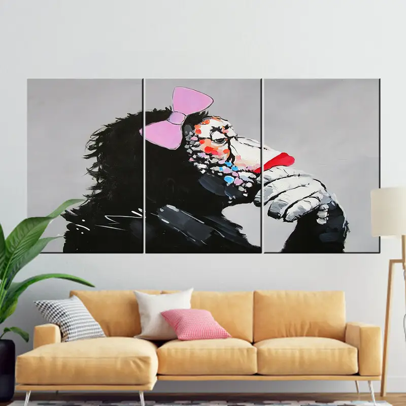 Banksy Monkey, Gorilla Chimp Canvas Wall Art, Banksy Thinking Monkey, Ribbon Monkey Wall Art,Thinker Graffiti Mural, Street Graffiti Art - 5