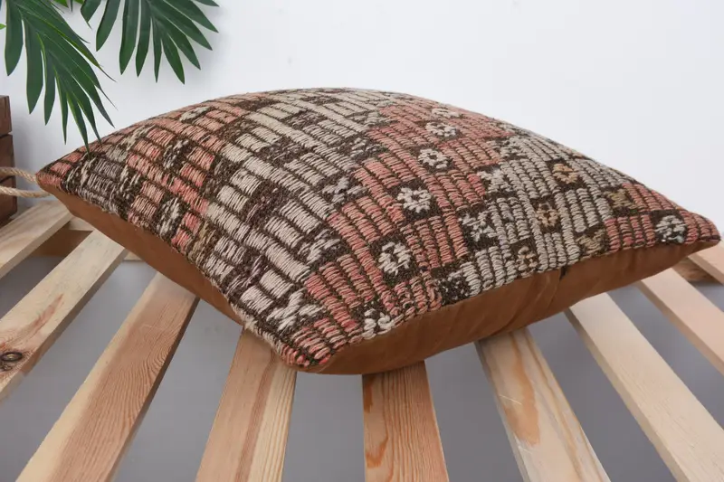 Ethnical Kilim Rug Pillow, Boho Pillow Sham Cover, Cushion Case, Turkish Pillow, 16x16 Red Cushion Cover, Boho Chic Pillow Sham - 6