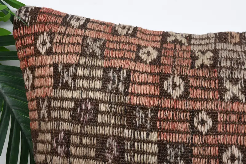 Ethnical Kilim Rug Pillow, Boho Pillow Sham Cover, Cushion Case, Turkish Pillow, 16x16 Red Cushion Cover, Boho Chic Pillow Sham - 2