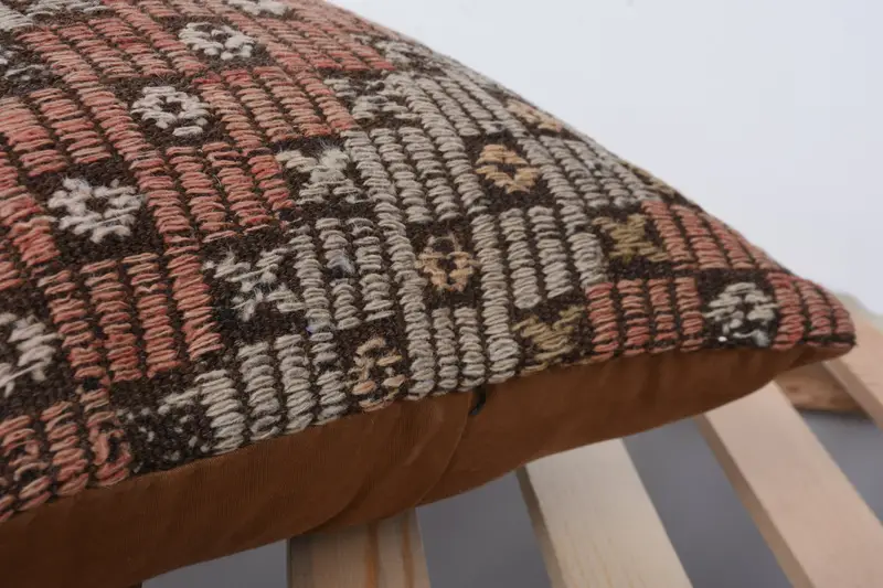 Ethnical Kilim Rug Pillow, Boho Pillow Sham Cover, Cushion Case, Turkish Pillow, 16x16 Red Cushion Cover, Boho Chic Pillow Sham - 7
