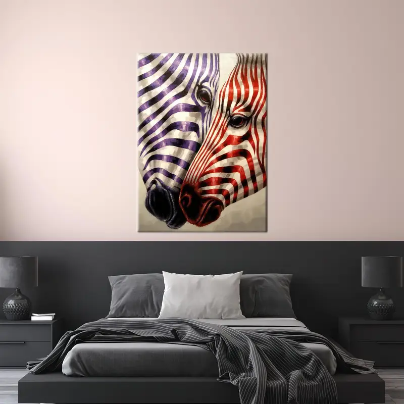 Zebra Canvas Art, Purple Art Decor, Red Artwork, Modern Canvas Decor, Trendy Canvas Art, Wall Hanging Art, Zebra Art Decor, Animal Canvas - 1